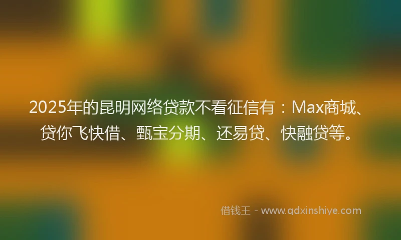 2025年的昆明网络贷款不看征信有：Max商城、贷你飞快借、甄宝分期、还易贷、快融贷等。