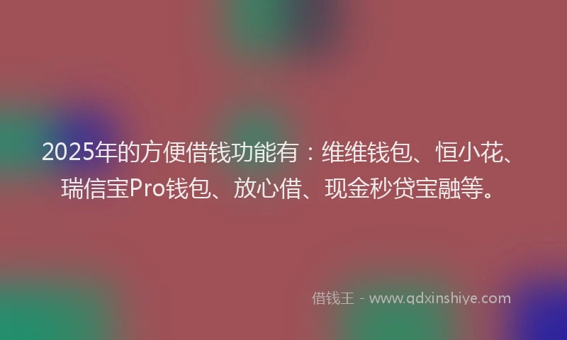 2025年的方便借钱功能有：维维钱包、恒小花、瑞信宝Pro钱包、放心借、现金秒贷宝融等。
