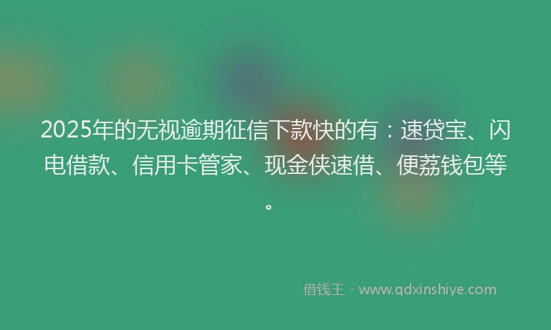 2025年的无视逾期征信下款快的有：速贷宝、闪电借款、信用卡管家、现金侠速借、便荔钱包等。