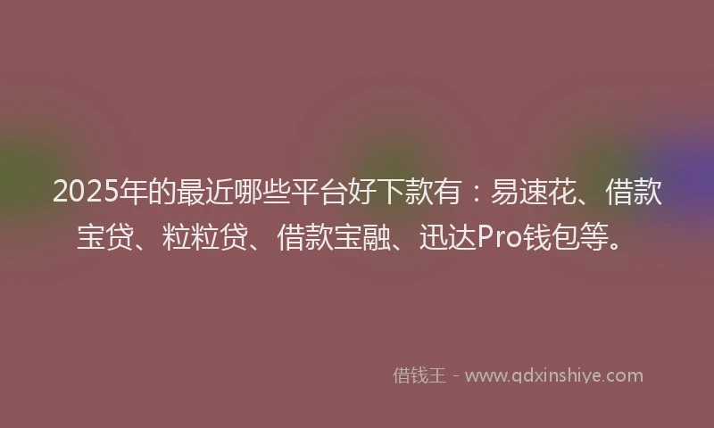 2025年的最近哪些平台好下款有：易速花、借款宝贷、粒粒贷、借款宝融、迅达Pro钱包等。
