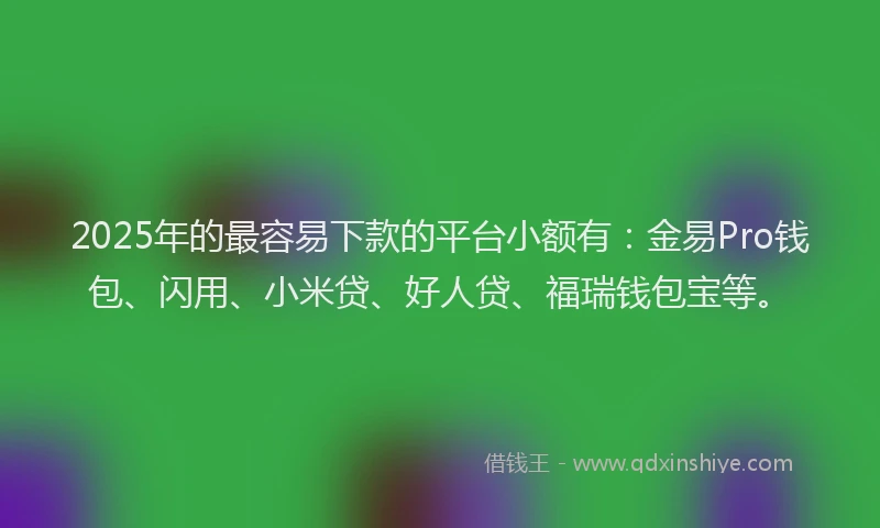 2025年的最容易下款的平台小额有：金易Pro钱包、闪用、小米贷、好人贷、福瑞钱包宝等。