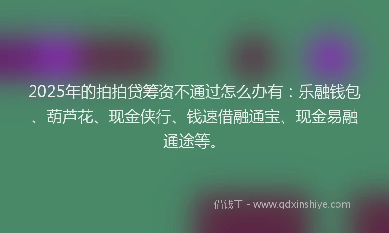 2025年的拍拍贷筹资不通过怎么办有：乐融钱包、葫芦花、现金侠行、钱速借融通宝、现金易融通途等。