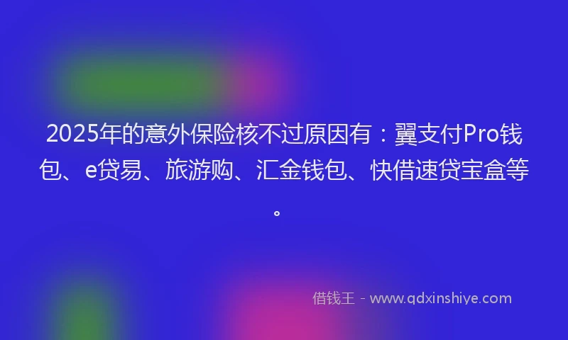 2025年的意外保险核不过原因有：翼支付Pro钱包、e贷易、旅游购、汇金钱包、快借速贷宝盒等。