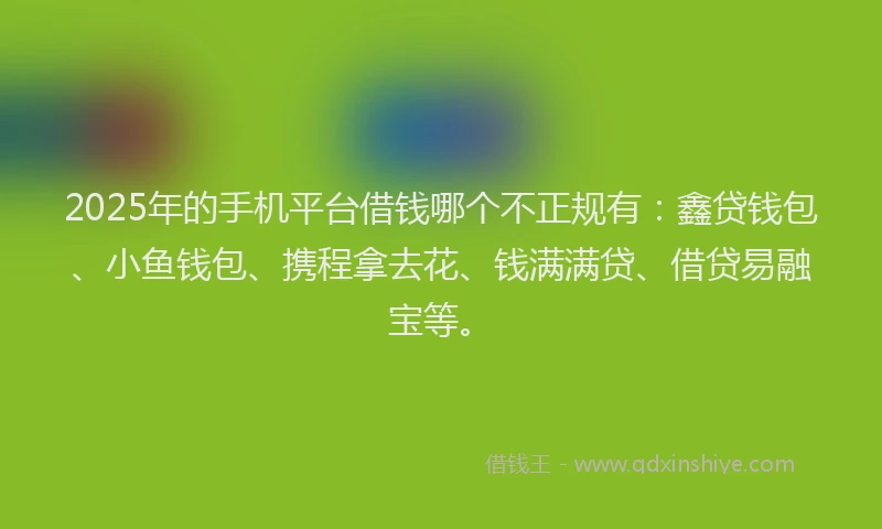 2025年的手机平台借钱哪个不正规有：鑫贷钱包、小鱼钱包、携程拿去花、钱满满贷、借贷易融宝等。