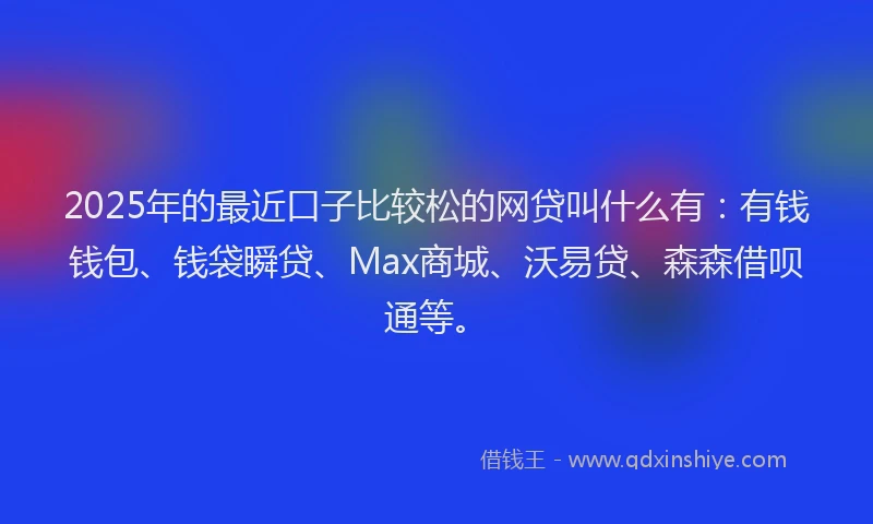 2025年的最近口子比较松的网贷叫什么有：有钱钱包、钱袋瞬贷、Max商城、沃易贷、森森借呗通等。