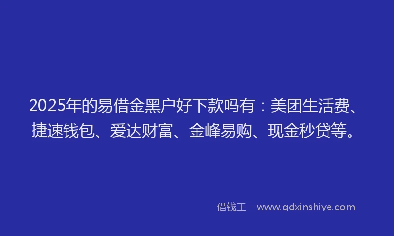 2025年的易借金黑户好下款吗有：美团生活费、捷速钱包、爱达财富、金峰易购、现金秒贷等。