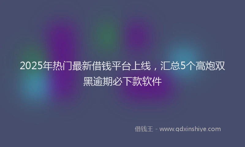 2025年热门最新借钱平台上线，汇总5个高炮双黑逾期必下款软件