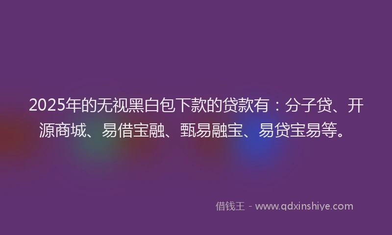 2025年的无视黑白包下款的贷款有：分子贷、开源商城、易借宝融、甄易融宝、易贷宝易等。