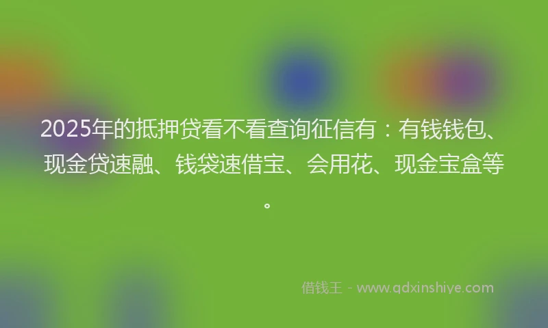 2025年的抵押贷看不看查询征信有：有钱钱包、现金贷速融、钱袋速借宝、会用花、现金宝盒等。