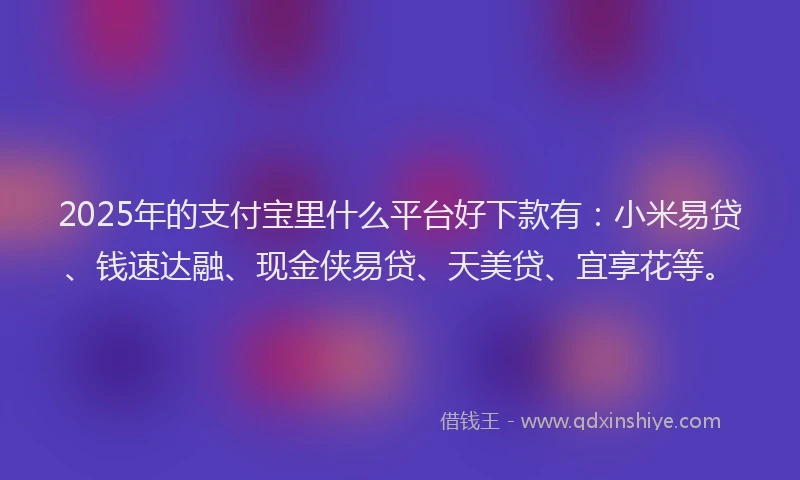 2025年的支付宝里什么平台好下款有：小米易贷、钱速达融、现金侠易贷、天美贷、宜享花等。