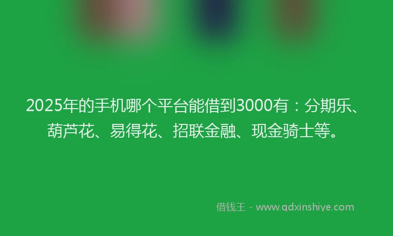 2025年的手机哪个平台能借到3000有：分期乐、葫芦花、易得花、招联金融、现金骑士等。