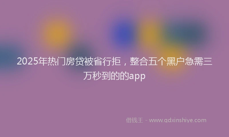 2025年热门房贷被省行拒，整合五个黑户急需三万秒到的的app