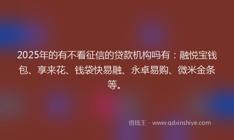 2025年的有不看征信的贷款机构吗有：融悦宝钱包、享来花、钱袋快易融、永卓易购、微米金条等。