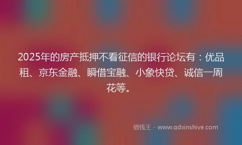 2025年的房产抵押不看征信的银行论坛有：优品租、京东金融、瞬借宝融、小象快贷、诚信一周花等。