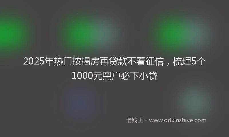 2025年热门按揭房再贷款不看征信，梳理5个1000元黑户必下小贷