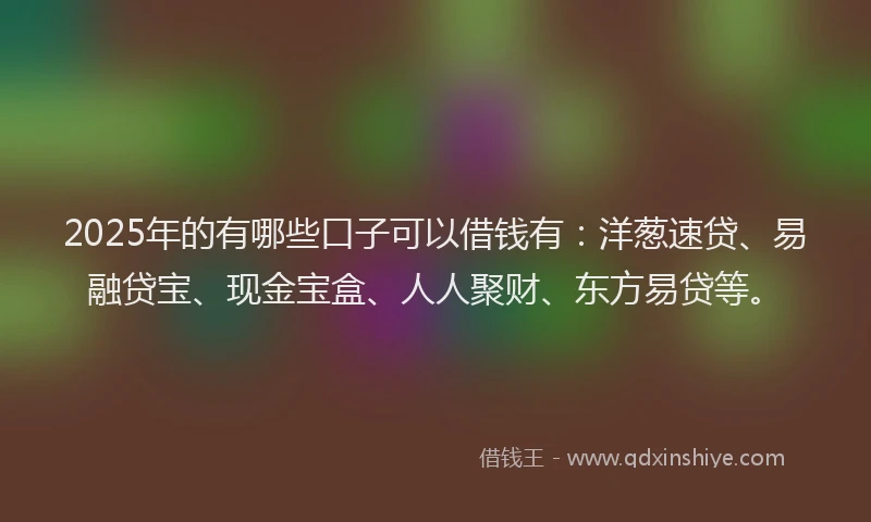 2025年的有哪些口子可以借钱有：洋葱速贷、易融贷宝、现金宝盒、人人聚财、东方易贷等。