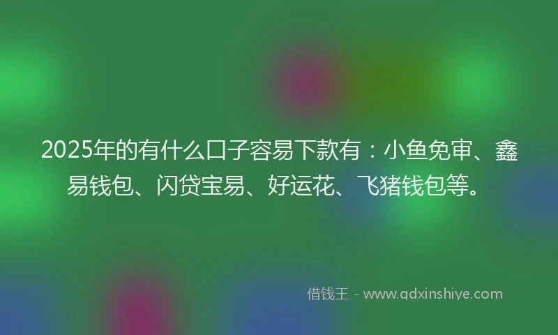2025年的有什么口子容易下款有：小鱼免审、鑫易钱包、闪贷宝易、好运花、飞猪钱包等。