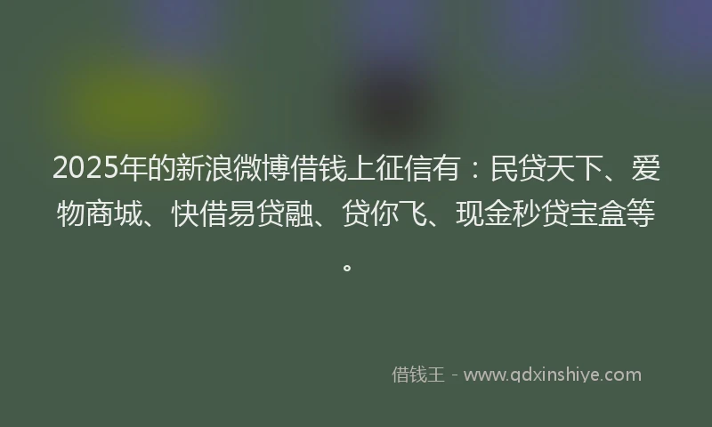 2025年的新浪微博借钱上征信有：民贷天下、爱物商城、快借易贷融、贷你飞、现金秒贷宝盒等。