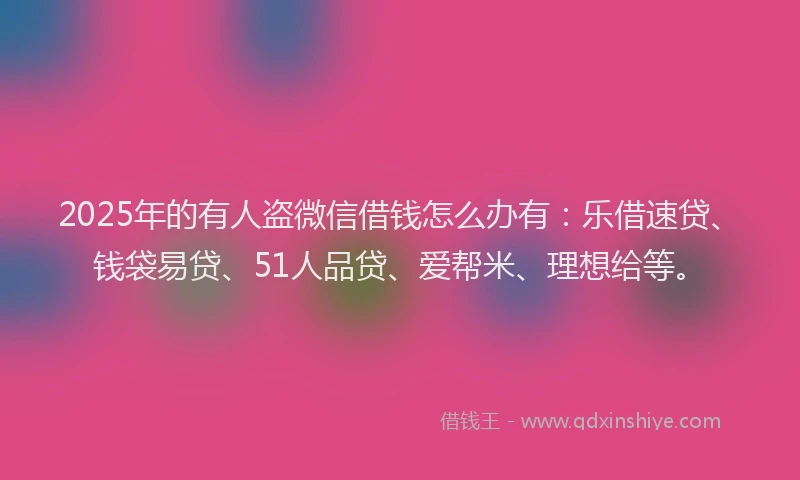 2025年的有人盗微信借钱怎么办有：乐借速贷、钱袋易贷、51人品贷、爱帮米、理想给等。