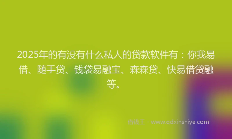 2025年的有没有什么私人的贷款软件有：你我易借、随手贷、钱袋易融宝、森森贷、快易借贷融等。
