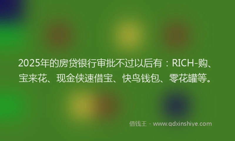 2025年的房贷银行审批不过以后有：RICH-购、宝来花、现金侠速借宝、快鸟钱包、零花罐等。