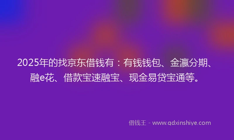 2025年的找京东借钱有：有钱钱包、金瀛分期、融e花、借款宝速融宝、现金易贷宝通等。
