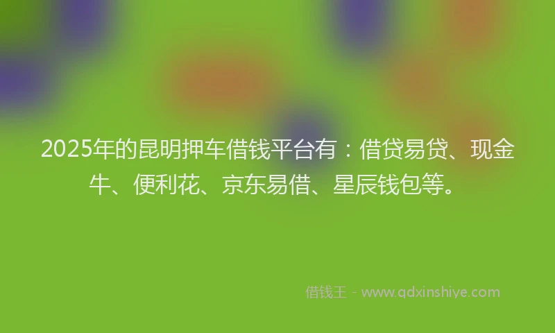 2025年的昆明押车借钱平台有：借贷易贷、现金牛、便利花、京东易借、星辰钱包等。