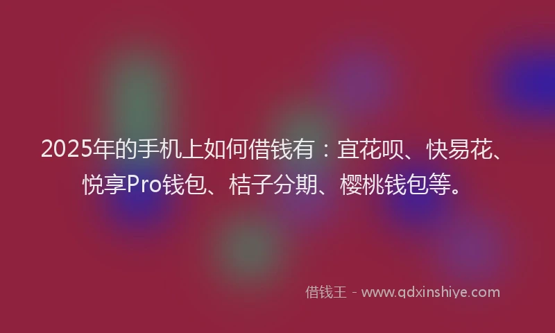 2025年的手机上如何借钱有：宜花呗、快易花、悦享Pro钱包、桔子分期、樱桃钱包等。