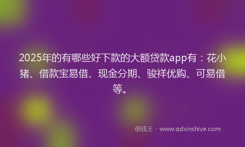 2025年的有哪些好下款的大额贷款app有：花小猪、借款宝易借、现金分期、骏祥优购、可易借等。