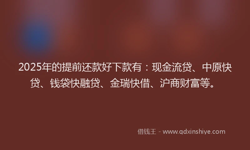 2025年的提前还款好下款有：现金流贷、中原快贷、钱袋快融贷、金瑞快借、沪商财富等。