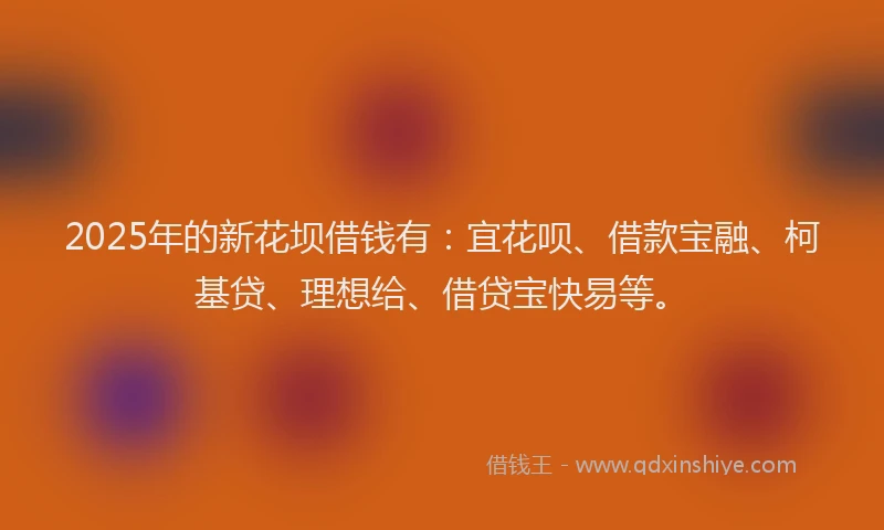 2025年的新花坝借钱有：宜花呗、借款宝融、柯基贷、理想给、借贷宝快易等。