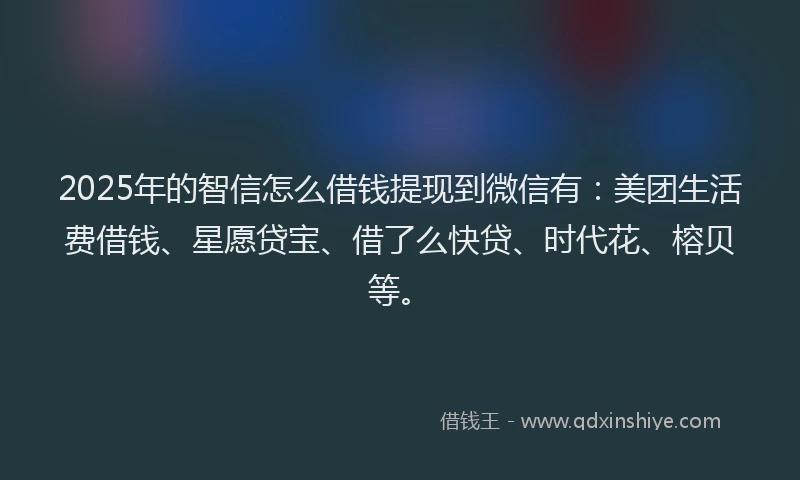 2025年的智信怎么借钱提现到微信有：美团生活费借钱、星愿贷宝、借了么快贷、时代花、榕贝等。