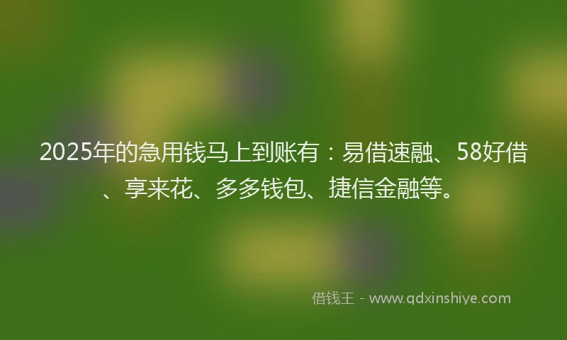 2025年的急用钱马上到账有：易借速融、58好借、享来花、多多钱包、捷信金融等。