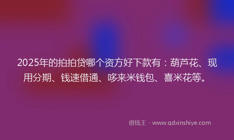 2025年的拍拍贷哪个资方好下款有：葫芦花、现用分期、钱速借通、哆来米钱包、喜米花等。