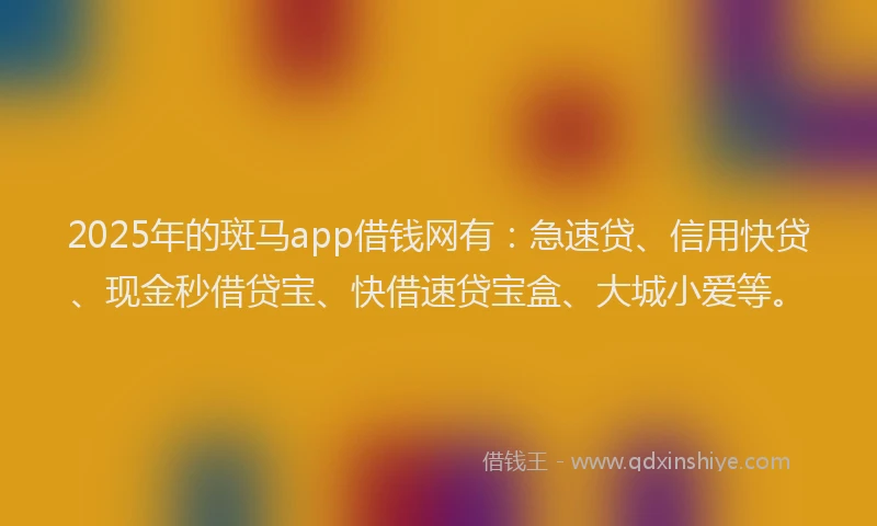 2025年的斑马app借钱网有：急速贷、信用快贷、现金秒借贷宝、快借速贷宝盒、大城小爱等。