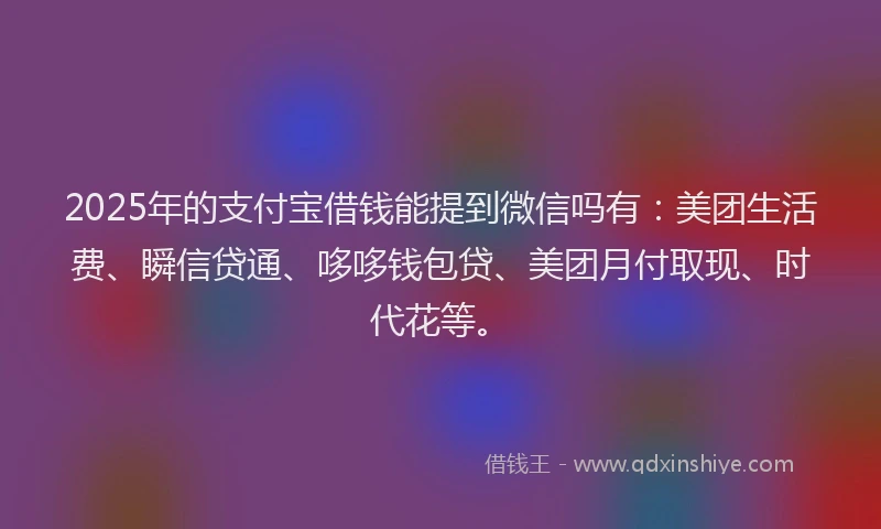 2025年的支付宝借钱能提到微信吗有：美团生活费、瞬信贷通、哆哆钱包贷、美团月付取现、时代花等。