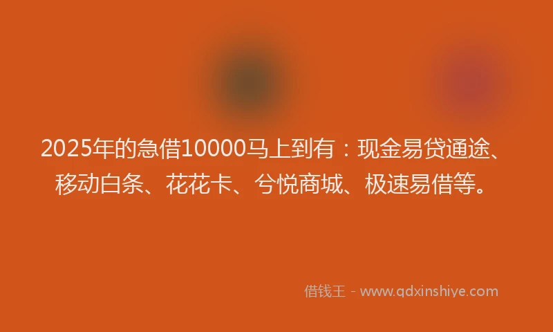 2025年的急借10000马上到有：现金易贷通途、移动白条、花花卡、兮悦商城、极速易借等。