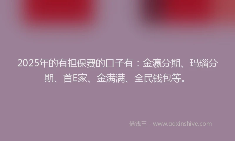 2025年的有担保费的口子有：金瀛分期、玛瑙分期、首E家、金满满、全民钱包等。