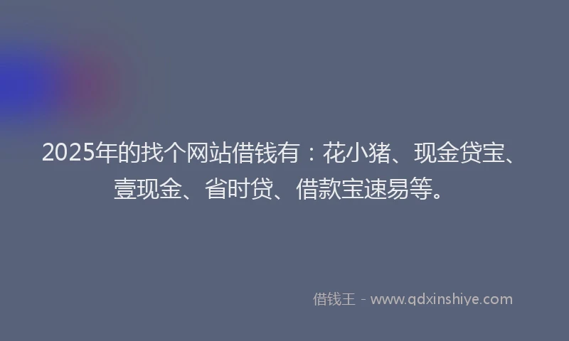 2025年的找个网站借钱有：花小猪、现金贷宝、壹现金、省时贷、借款宝速易等。