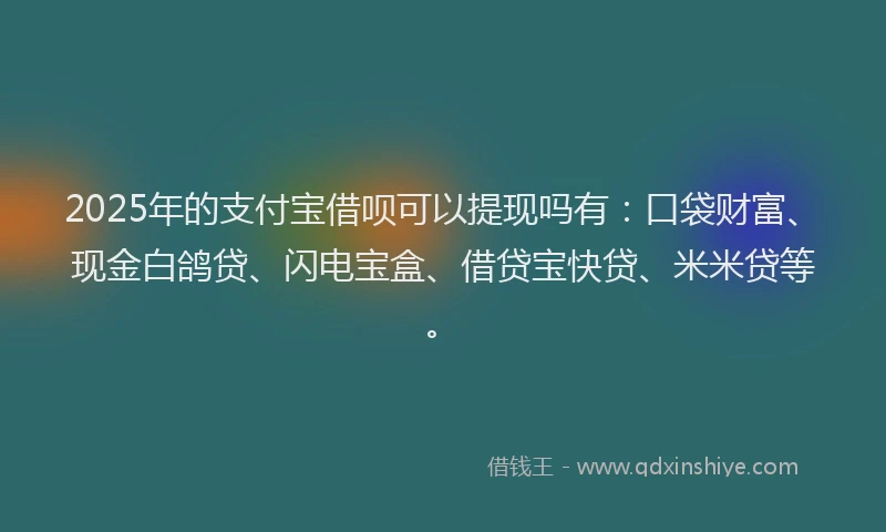 2025年的支付宝借呗可以提现吗有：口袋财富、现金白鸽贷、闪电宝盒、借贷宝快贷、米米贷等。