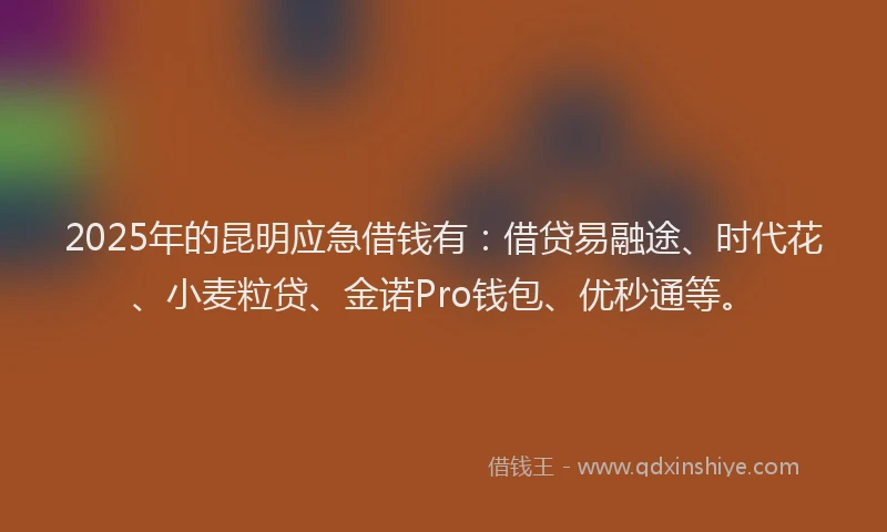 2025年的昆明应急借钱有：借贷易融途、时代花、小麦粒贷、金诺Pro钱包、优秒通等。