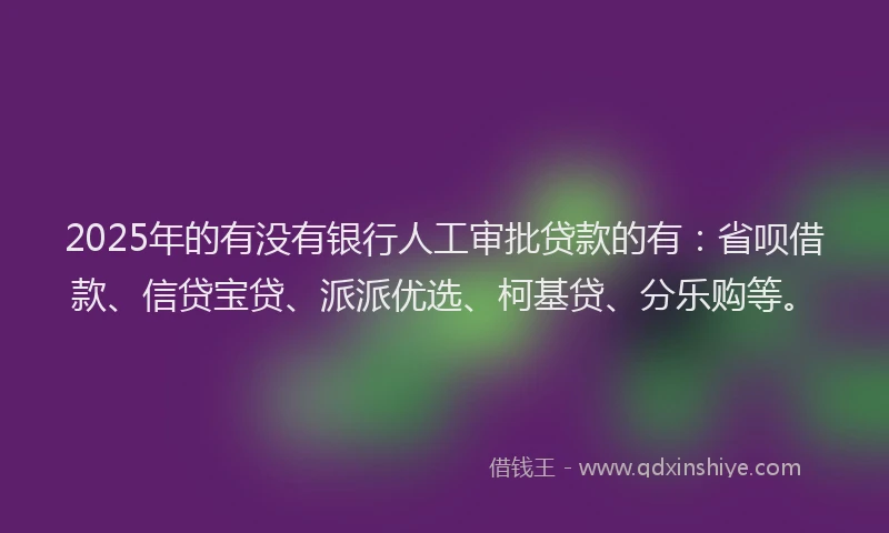 2025年的有没有银行人工审批贷款的有：省呗借款、信贷宝贷、派派优选、柯基贷、分乐购等。