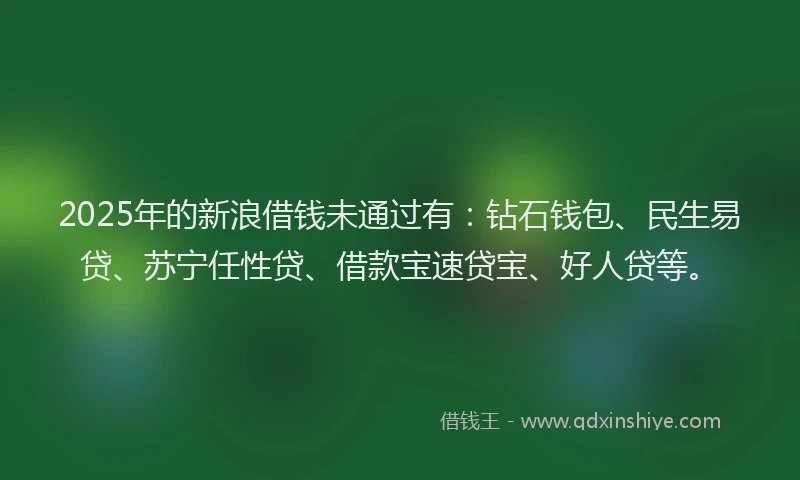 2025年的新浪借钱未通过有：钻石钱包、民生易贷、苏宁任性贷、借款宝速贷宝、好人贷等。