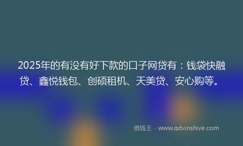 2025年的有没有好下款的口子网贷有：钱袋快融贷、鑫悦钱包、创硕租机、天美贷、安心购等。