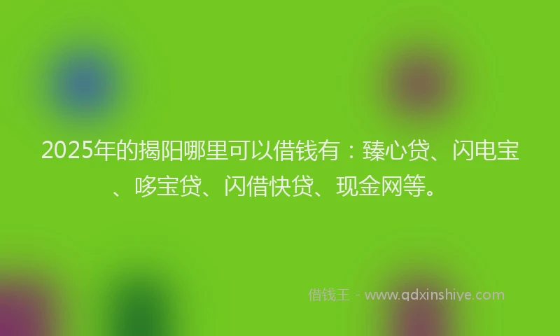 2025年的揭阳哪里可以借钱有：臻心贷、闪电宝、哆宝贷、闪借快贷、现金网等。