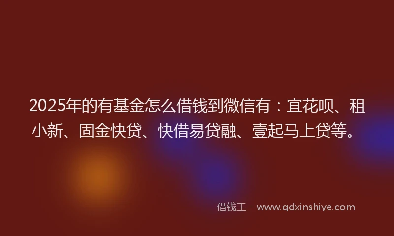 2025年的有基金怎么借钱到微信有：宜花呗、租小新、固金快贷、快借易贷融、壹起马上贷等。