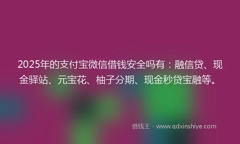 2025年的支付宝微信借钱安全吗有：融信贷、现金驿站、元宝花、柚子分期、现金秒贷宝融等。