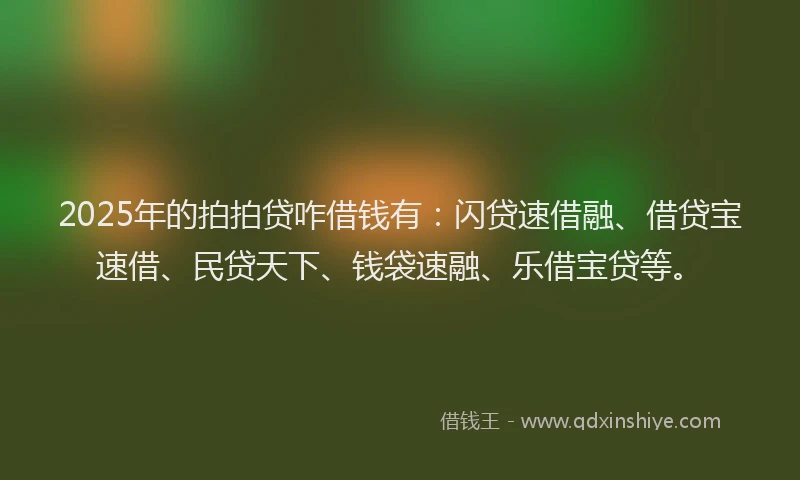 2025年的拍拍贷咋借钱有：闪贷速借融、借贷宝速借、民贷天下、钱袋速融、乐借宝贷等。