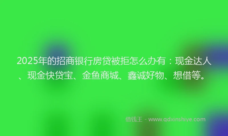 2025年的招商银行房贷被拒怎么办有：现金达人、现金快贷宝、金鱼商城、鑫诚好物、想借等。