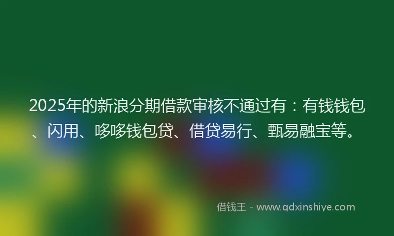 2025年的新浪分期借款审核不通过有：有钱钱包、闪用、哆哆钱包贷、借贷易行、甄易融宝等。